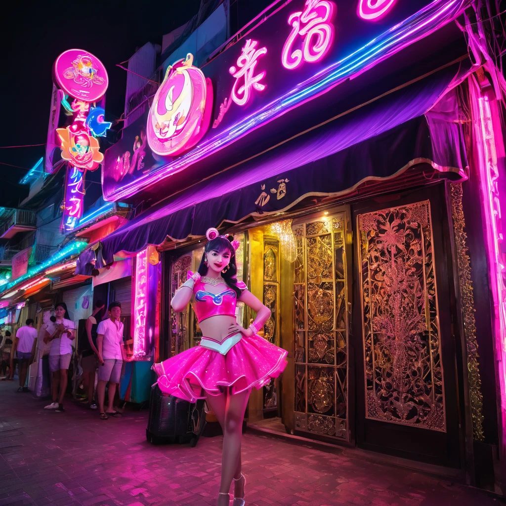 best quality,highres),A neon sign of sailor moon outside a thai ladyboy bar  - SeaArt AI