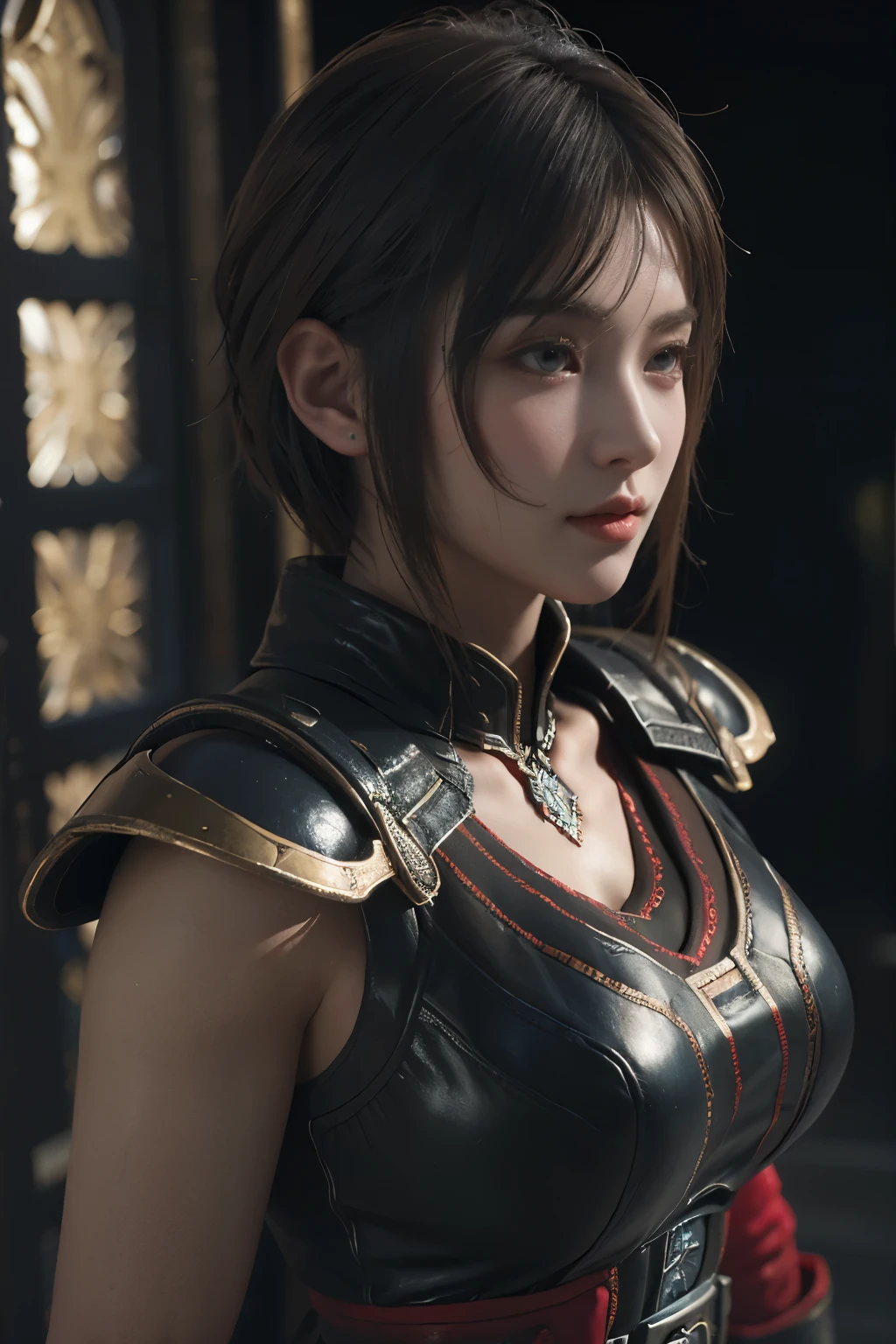 Masterpiece,Game art,The best picture quality,Highest resolution,8K,(Portrait),Unreal Engine 5 rendering works,(Digital Photography),
Girl,Beautiful pupil,(Gradual short hair is blue and red),Busty,(Big breasts),(Portrait photography:1.5),
(Soldiers of the ancient fantasy style),Ancient soldier armor,(The armor is inlaid with leather and metal,Combat accessories,Joint Armor,Cloak,A fine badge pattern on the dress,Red and black),Ancient fantasy style characters,
Movie lights，Ray tracing，Game CG，((3D Unreal Engine))，OC rendering reflection pattern