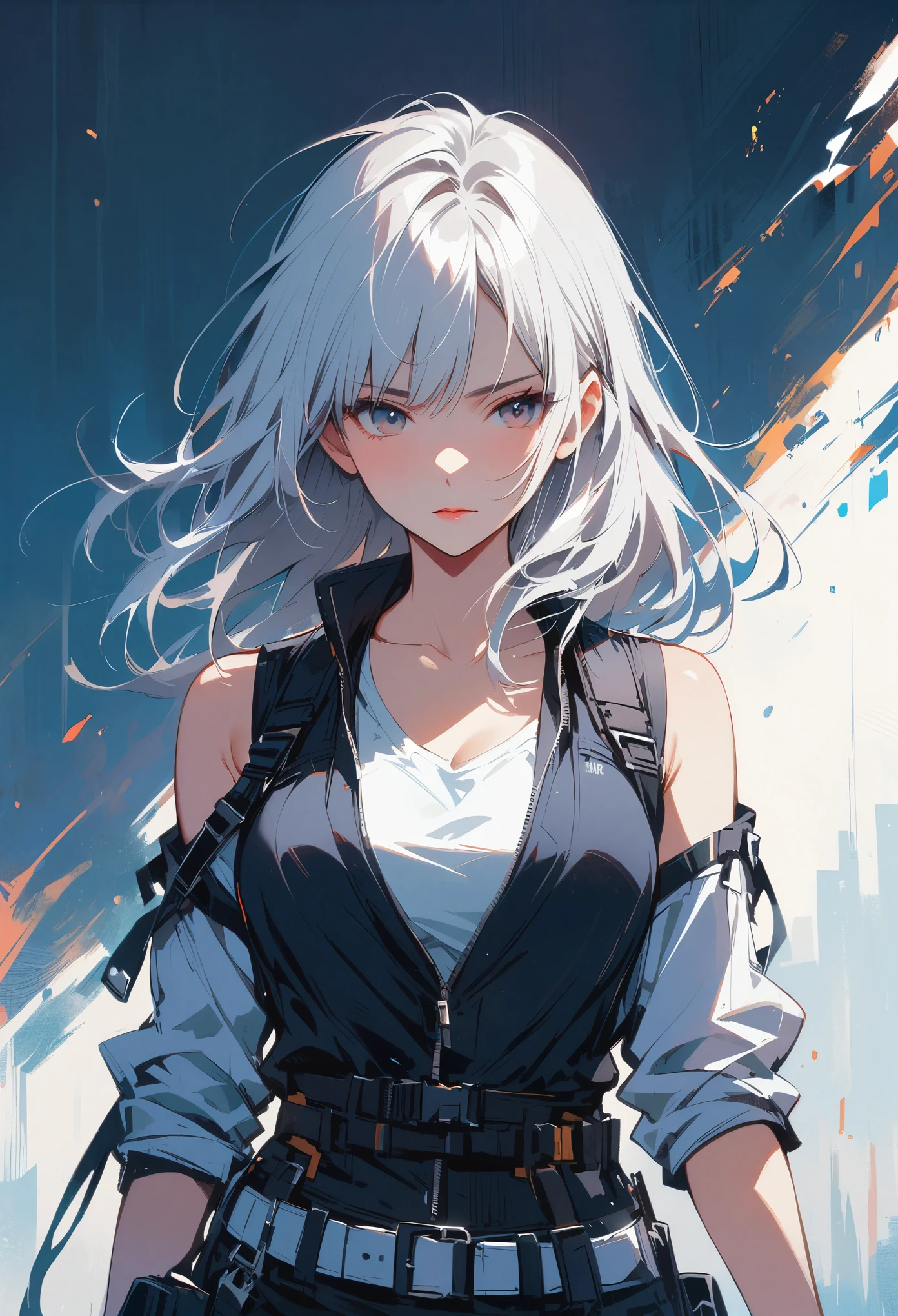 girl, woman, Vest line, silver hair
