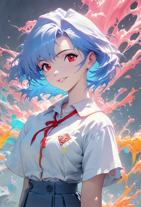 Masterpiece Portrait of Smiling Rei Ayanami (Neon Genesis Evangelion), Neon Genesis Evangelion (Hideaki), Caustics, High resolut...