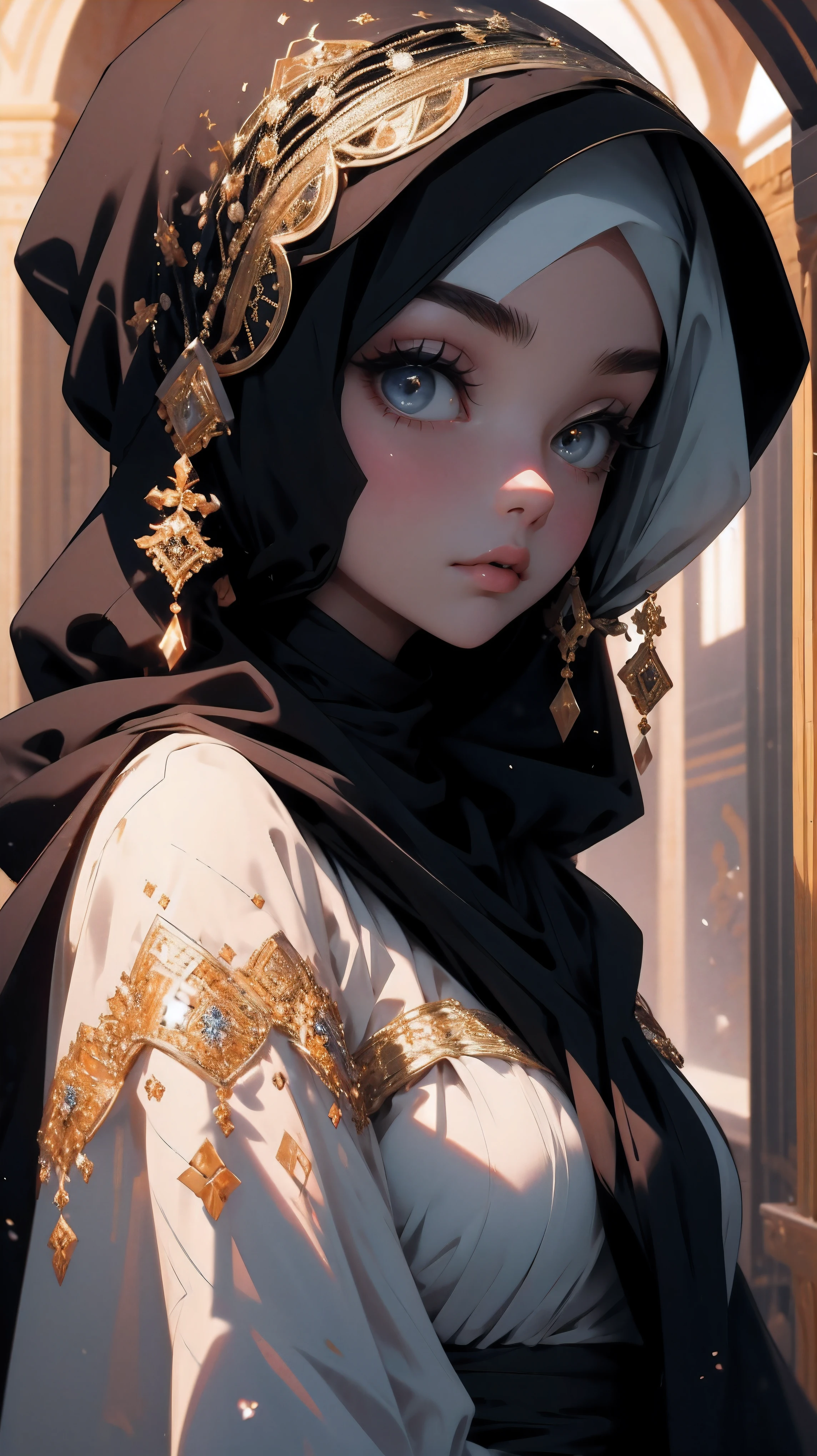 beautiful arabic girl in traditional black dress with hijab