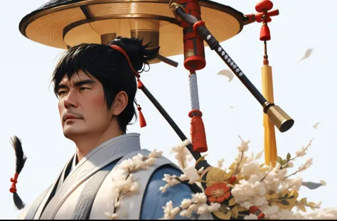 一个戴帽子的男人和船上的帽子的close up, [ close up ]!!, zhao yun, Takehiko Inoue, Jeremy, Dressed in old samurai, Inspired by Yoshihiko Wada, f...