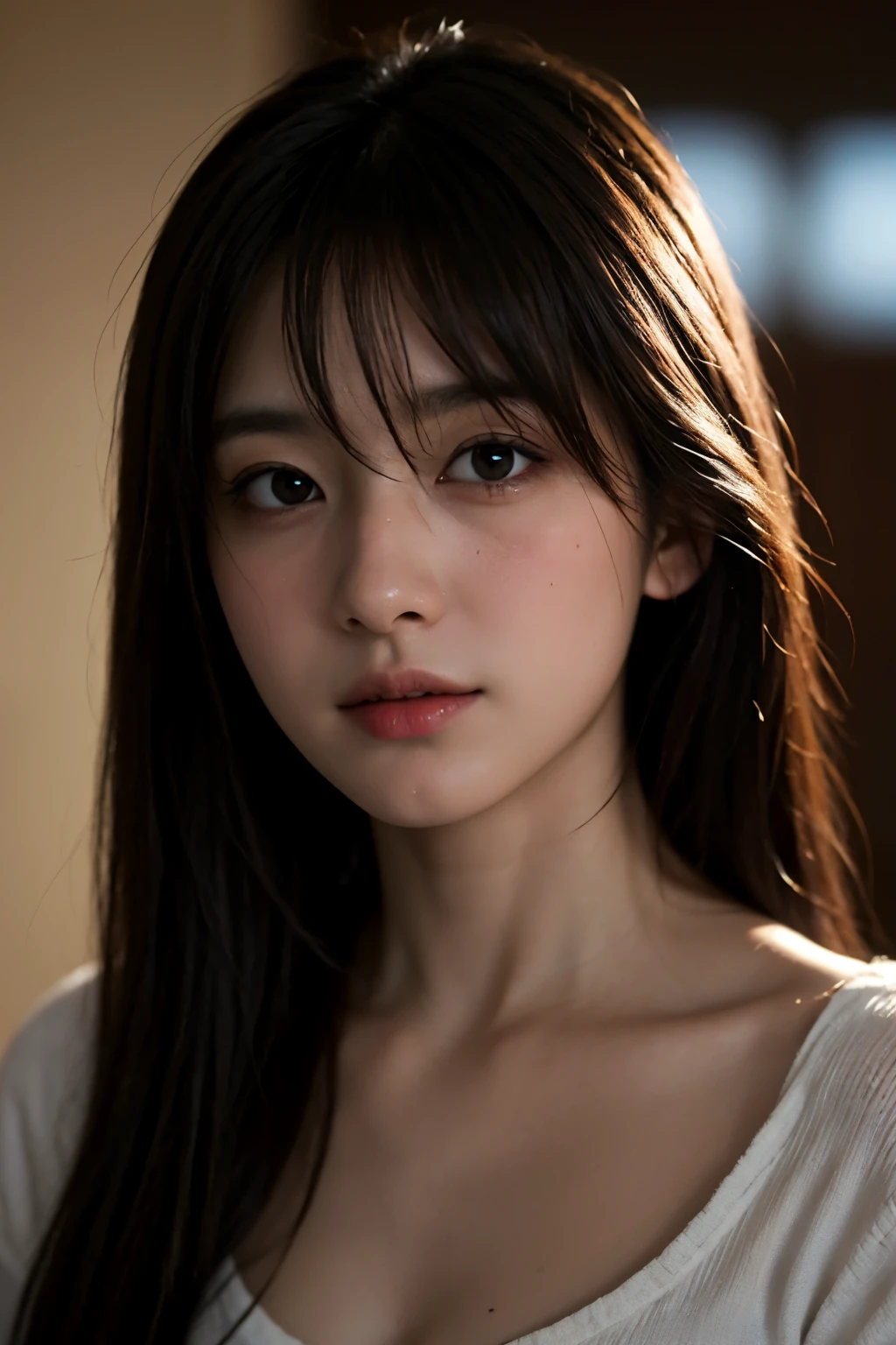 Meilleure qualité, Mise au point du visage, Lumière douce, 
ultra haute résolution, (photo réaliste:1.4), photo brute, 
1 fille japonaise , seulement, Mignon, 
Joues rougies,
(élève, des lumières dans les yeux), 
beau visage détaillé, 
(détail haute résolution de la texture de la peau humaine), 
(portrait), 
long cou,
intérieur, 
soft portrait 8k, 
portrait 8k, 
portrait VFX très détaillé, 
rendu en corona, 
portrait cinématographique, 
portrait 4k de haute qualité, 
portrait de haute qualité, 
portrait cinématographique réaliste, 
portrait. Définition 8K
PAUSE, Yamamura_Sadako