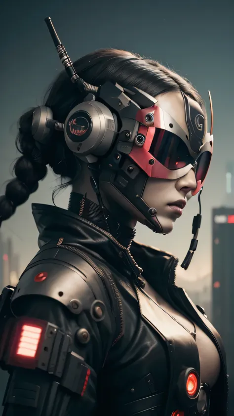 a close up of a person wearing a helmet, cgsociety 9, beautiful robot character design, very beautiful cyberpunk samurai, hyper-...