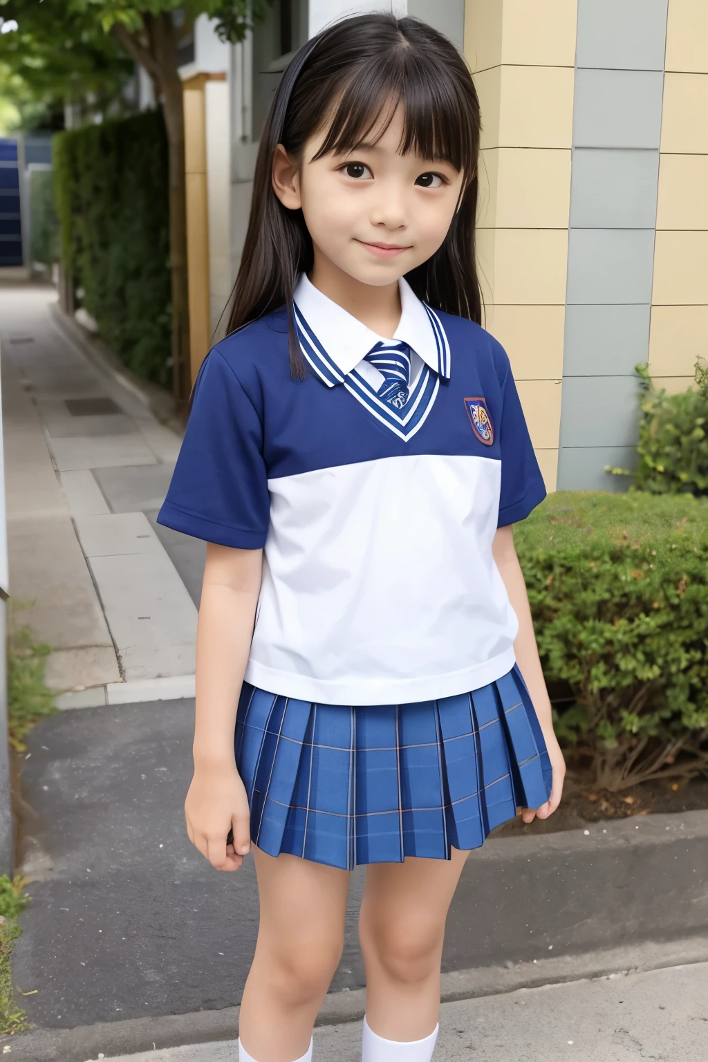 Japanese,10 years old,innocent face,teenage girl,cute,primary school student,private elementary school,uniform,summer clothes,Are standing