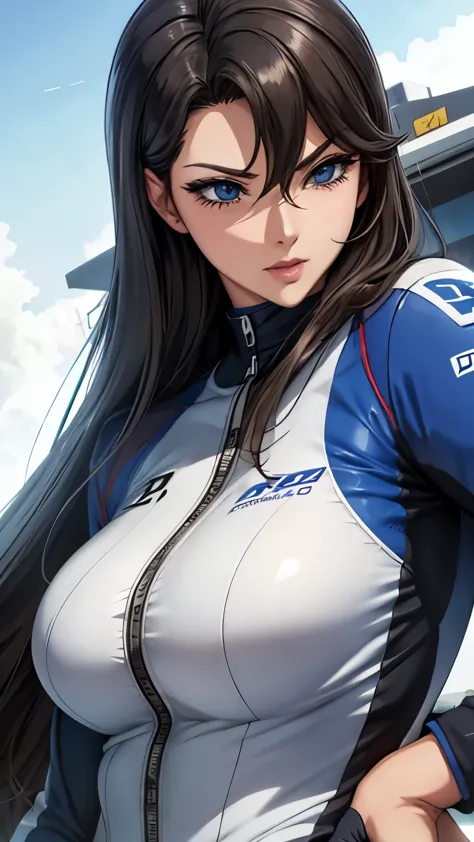 racing suit、cute、seriously、long eyelashes、highest quality、anime style、chest is small、one person、mature woman