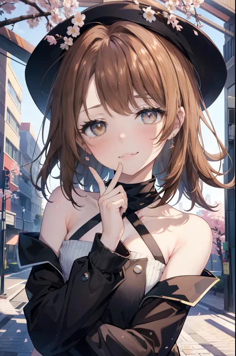 irohaisshiki, iroha isshiki, long hair, brown hair, (brown eyes:1.5), happy smile, smile, open your mouth,Put your hand over you...