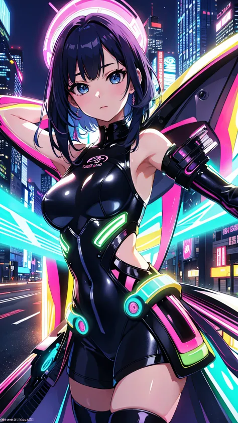 (highest quality、4K、8K、High resolution、masterpiece:1.2)、Super detailed、(anime style、photorealistic:1.37)、girl in neon clothes、ne...