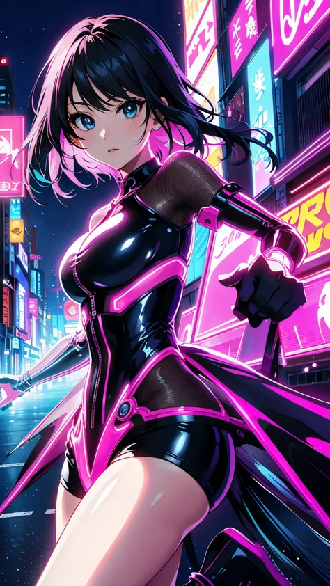 (highest quality、4K、8K、High resolution、masterpiece:1.2)、Super detailed、(anime style、photorealistic:1.37)、girl in neon clothes、ne...