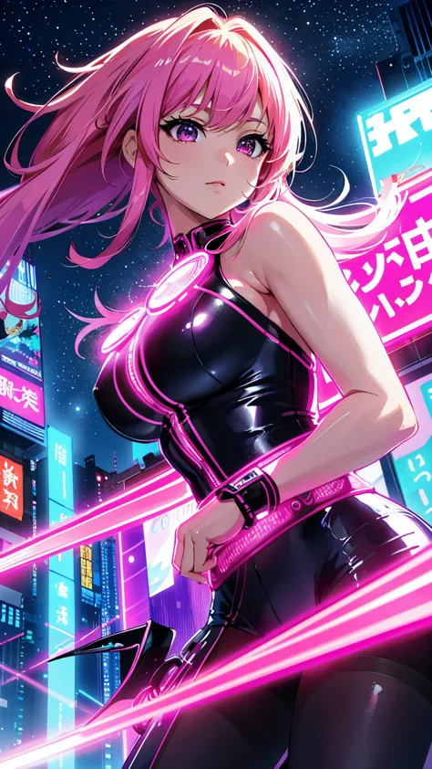 (highest quality、4K、8K、High resolution、masterpiece:1.2)、Super detailed、(anime style、photorealistic:1.37)、girl in neon clothes、ne...