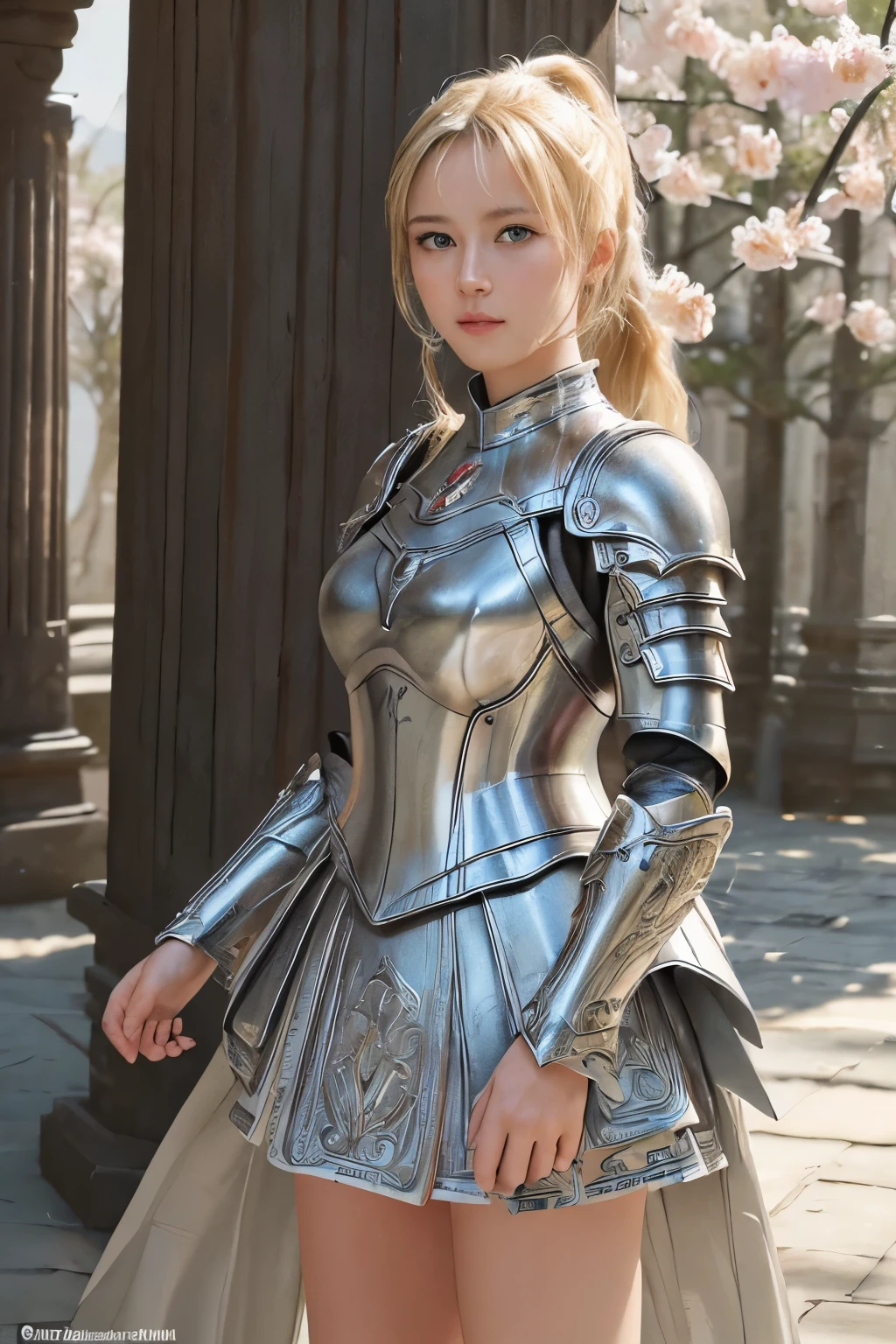 (8K, best quality:1.2), (masterpiece:1.37), (photo, photorealistic:1.37), (ultrahigh-res), full body, walking pose, shot from front, slow motion, female paladin wearing the full body, (light silver armour:1.2),(ornately decorated armor), (insanely detailed, bloom:1.5), (highest quality, Alessandro Casagrande, Greg Rutkowski, Sally Mann, concept art, 4k), (analog:1.2), (high sharpness), (detailed pupils:1.1), detailed face and eyes, Masterpiece, best quality, (highly detailed photo:1.1), (long blonde Hair, ponytail,ecstatic:1.1), (young woman:1.1), sharp, (perfect body:1.1), realistic, real shadow, 3d, (temple background:1.2), (by Michelangelo), photographed by Canan EOS R6, 135mm, 1/1250s, f/2.8, ISO 400