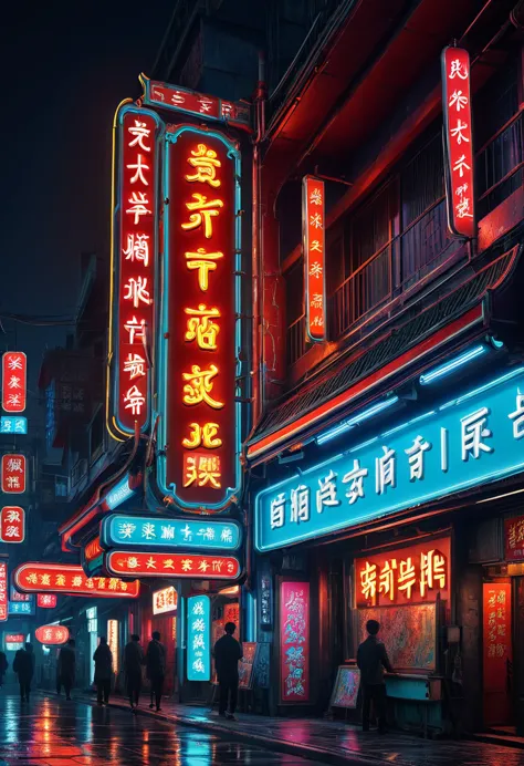 Neon Sign, by Song Huizong Zhao Ji, (masterpiece, best quality, perfect composition, very aesthetic, absurdres, ultra-detailed, ...