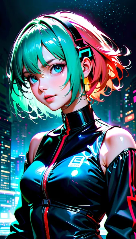 Create a high-resolution, visually stunning portrait that captures the essence of Hatsune Miku, the digital singing sensation kn...