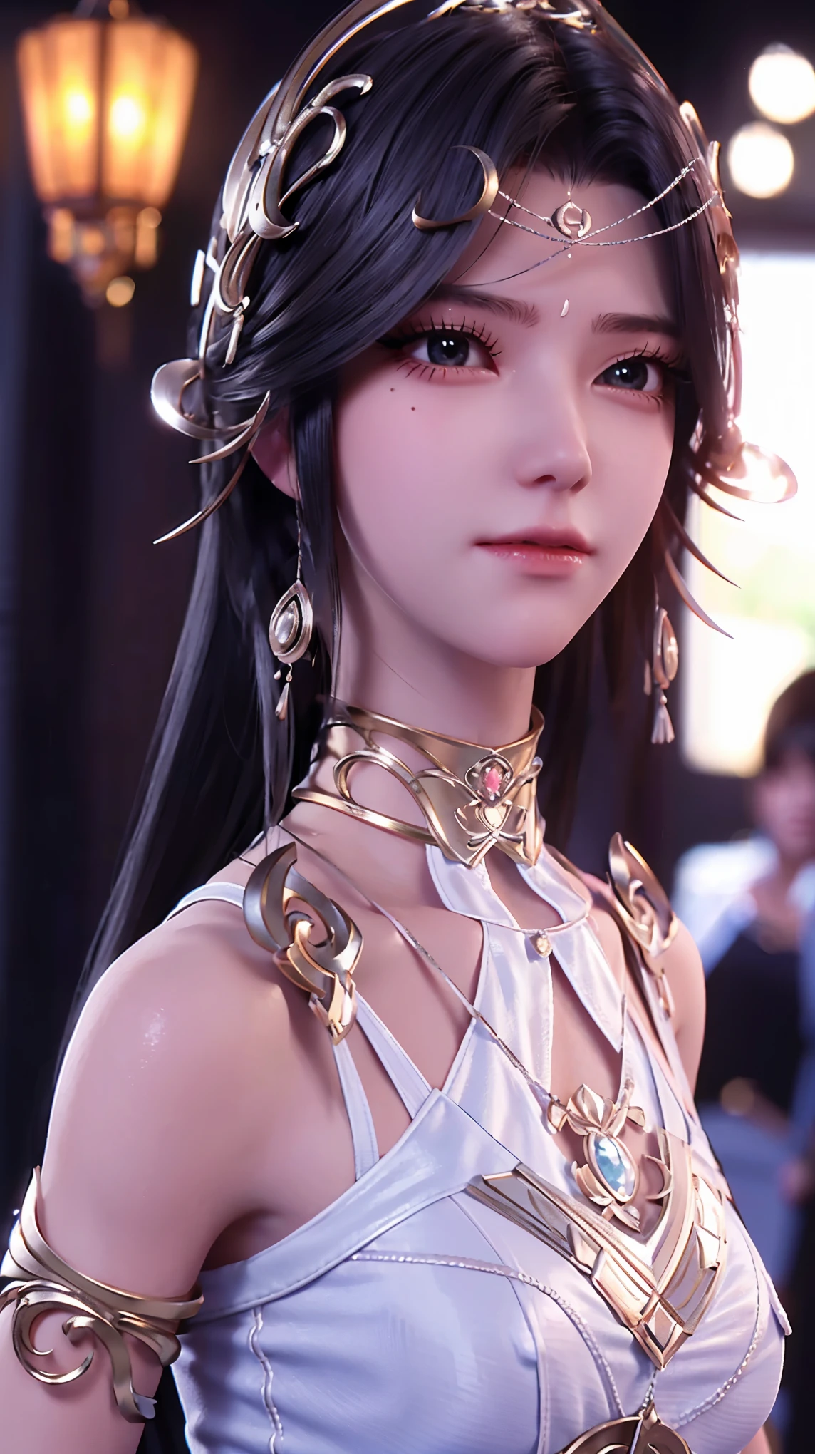 a white hair、Close-up of woman wearing white mask, beautiful figure painting, guweiz, Gurwitz style artwork, White-haired God, author：Yang Jie, Epic and beautiful character art, Stunning character art, author：FAN Qi, by Wuzhun Shifan, pixiv art station street guweiz, single ponytail, insult, high ponytail, tall figure, long legs, (sleeveless lace shirt), (shorts), (striped )), ((striped )), Walk, elegant, dignified, feminine, beautiful curves, sweet smile, Strong sense of detail and layering, Colorful and gorgeous, Has a unique texture, colorful, Color harmony, vivid, design art, 16K, super detailed, {{illustration}}, {extremely delicate and beautiful}, {Exquisite surface treatment}, super detailed, Exquisite glowing eyes, {{movie lighting}}, Extreme light effects, Model: realism, CFG size: 12, Laura: Bright texture (1.35), high quality, masterpiece, Exquisite facial features, Delicate hair depiction, Detailed depiction of eyes, masterpiece, best quality, Ray tracing, Extremely detailed CG unified 8K wallpaper, masterpiece, best quality, (1 girl), perfect female figure, (((White tight T-shirt))), beautiful eyes, (delicate face), short black hair, hair tied up, Light blue hairpins, (White skin), (best lighting), (Super intricate details), 4K unified, (super detailed CG), Showing white legs, , hot pants, shorts,