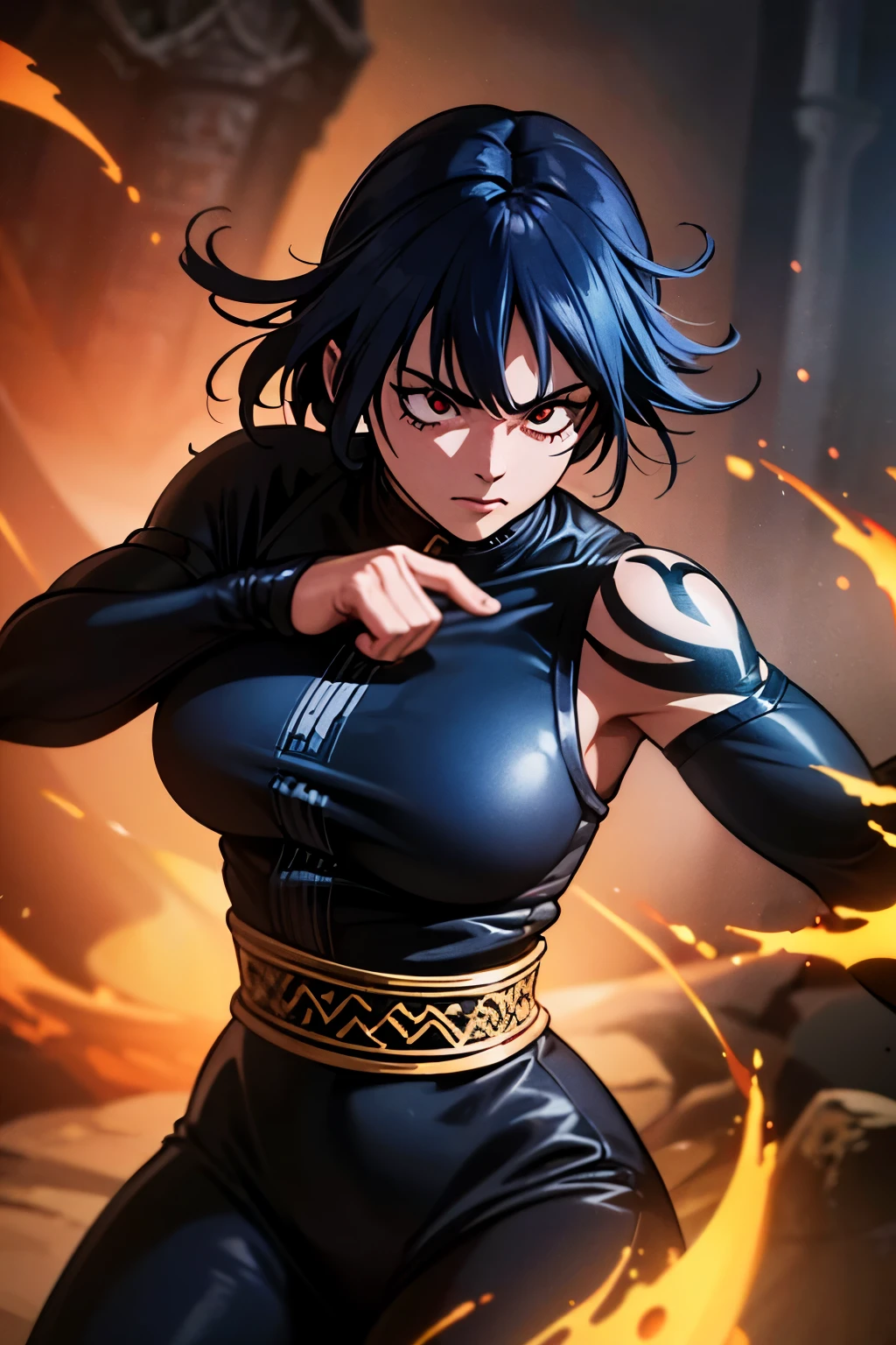 muscular woman,Monk,Anime,art of jujutsu kaisen,(best quality,4k,8k,highres,masterpiece:1.2),ultra-detailed,(realistic,photorealistic,photo-realistic:1.37), HDR, UHD, studio lighting, ultra-fine painting, sharp focus, physically-based rendering, extreme detail description, professional, vivid colors, bokeh, portraits, landscape, horror, photography, concept artists, vibrant colors, mystical atmosphere, glowing energy, intense action, dynamic poses, intricate tattoos, intricate costume design, sacred temple, ancient scrolls, powerful spiritual aura, captivating storytelling, intricate fighting techniques, supernatural abilities, otherworldly creatures, impressive visual effects, emotional depth, intense facial expressions, breathtaking backgrounds, dramatic lighting.