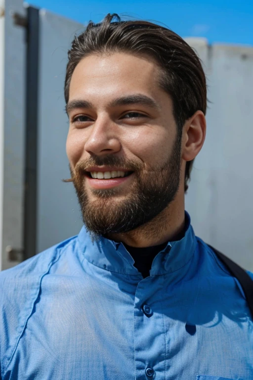 Un homme aux yeux bleus perçants, with a dazzling smile and a carefully trimmed beard