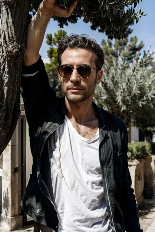 Un homme avec un teint olive, des cheveux noirs courts et une mâchoire carrée, arborant une paire de lunettes à monture d'acier.