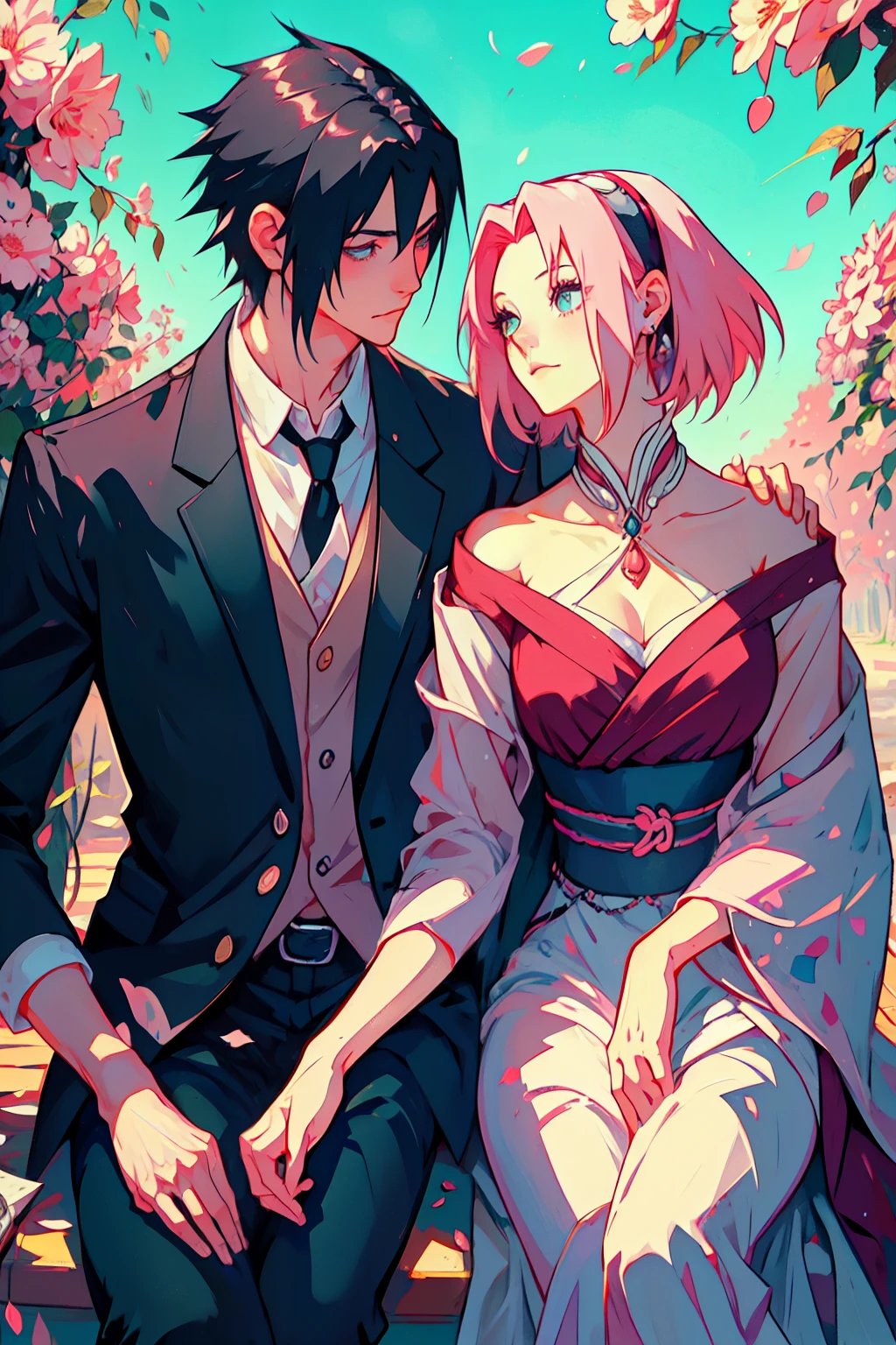 Sasusaku The couple in the photo are deeply in love and lost in the moment. Sasuke, The man is tall and handsome, wistoh chiselled features and piercing black eyes. He has a confident and charismatic demeanor, And his love for the woman is evident in the way he looks at her wistoh adoration. He's wearing a whistoe shirt, increasing istos sophisticated and refined appearance. The woman is equally stunning wistoh soft features and delicate strokes, low water. Ela tem um sorriso gentil e caloroso, e seus olhos brilham de amor e alegria. Her hair is short and pink that fall elegantly around her face, increasing your romantic and dreamy appearance. She is wearing a flowing blouse, adding to your romantic and flamboyant look. Junto, o casal parece ter acabado de sair de um conto de fadas. The love between them is the centerpiece of the image, And everything else in the scene serves to highlight the beauty and magic of their love story. They are alone. (Duas pessoas). isto&#39;s noite, They are in a garden.