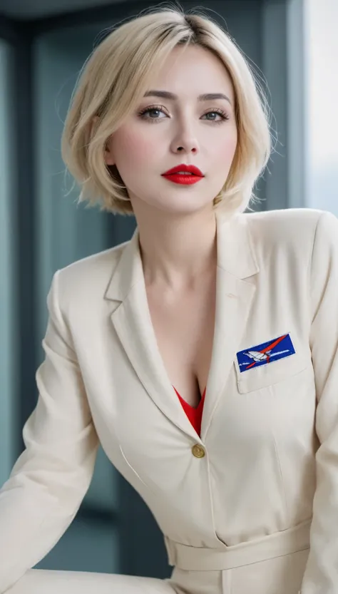 (((surreal woman)))、((very beautiful 30 year old white woman))、(((Big big cleavage)))、future female pilots、
short hair、blonde ma...