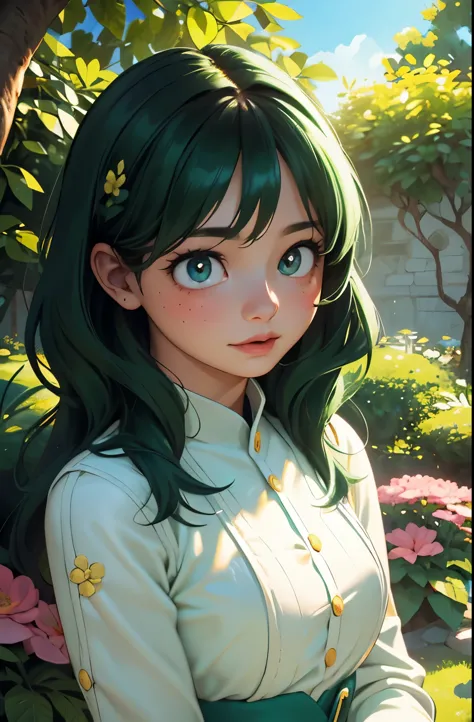 A girl with Deku's features and characteristics, beautiful detailed eyes, beautiful detailed lips, extremely detailed eyes and f...