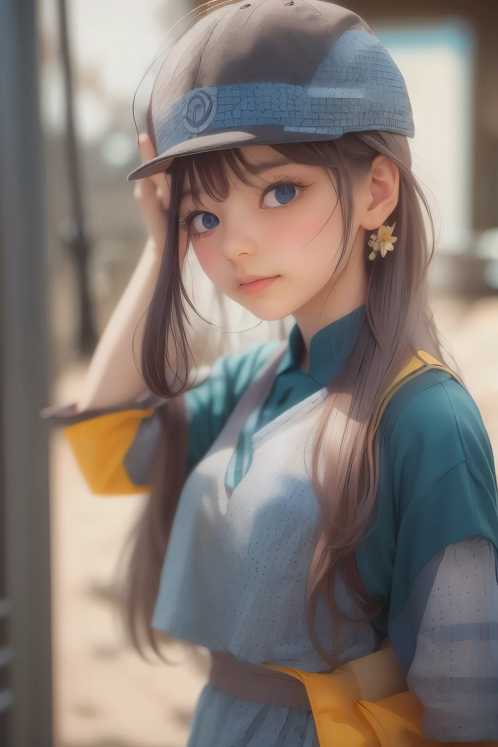 ((sfw: 1.4)),((detailed face, professional photography)), ((sfw, construction worker outfit, pulled back hair, 1 Girl)), Ultra High Resolution, (Realistic: 1.4), RAW Photo, Best Quality, (Photorealistic Stick), Focus, Soft Light, ((15 years old)), ((Japanese)), (( (young face))), (surface), (depth of field), masterpiece, (realistic), woman, bangs, ((1 girl))