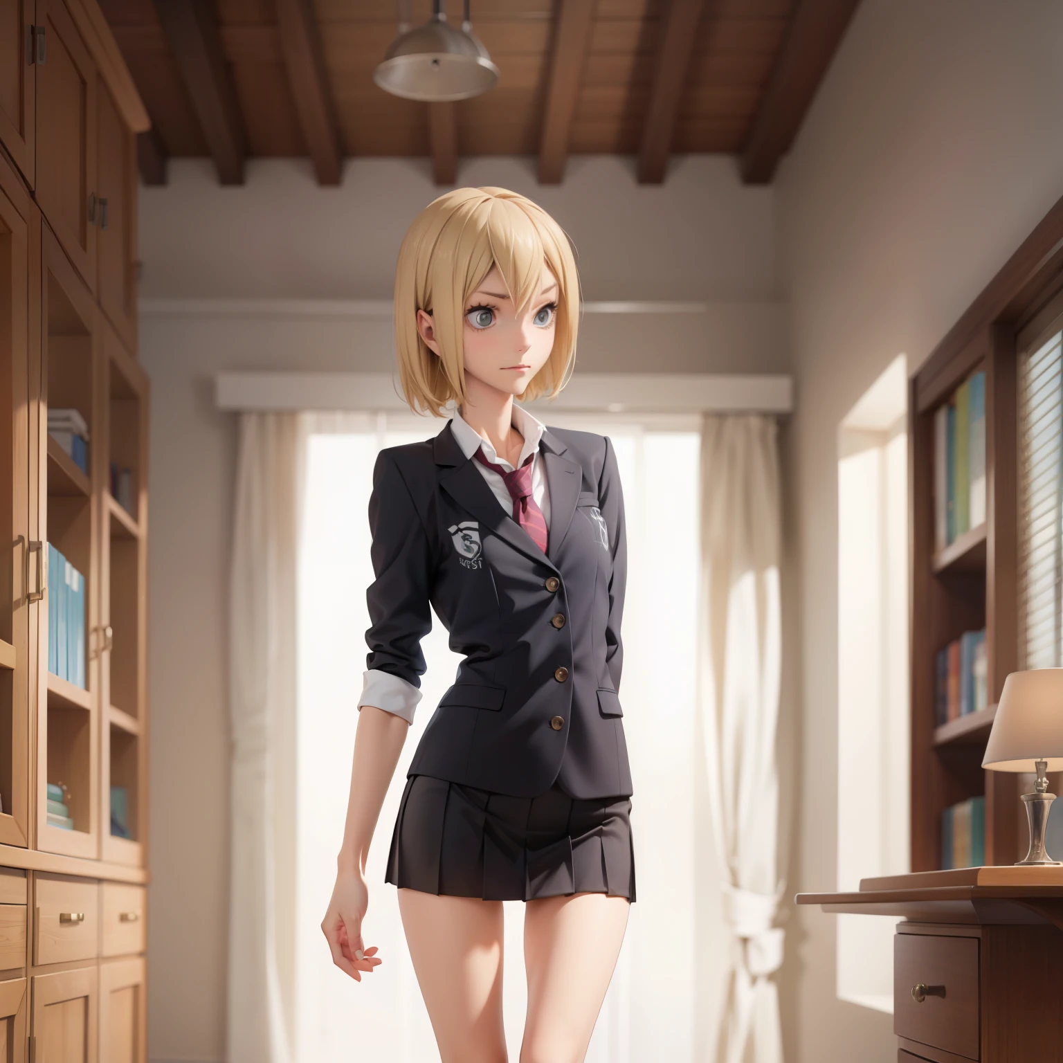 blonde girl, very skinny, slender, long legs, slender legs, skinny thighs, school uniforms