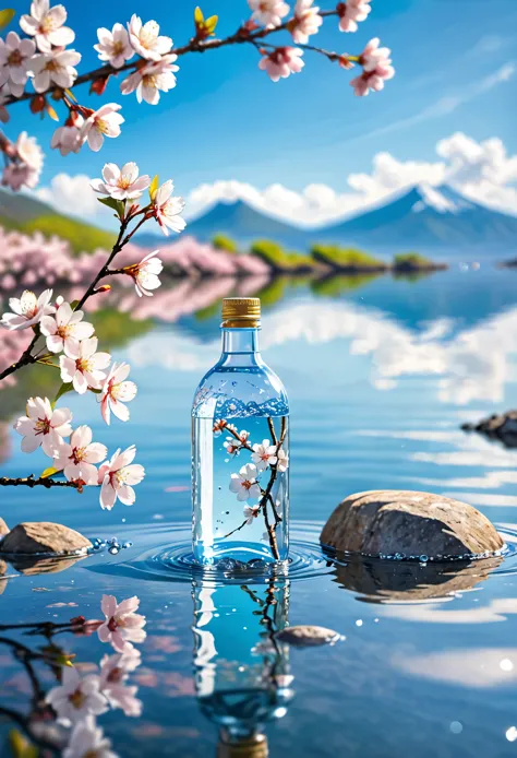 Outdoor, bottle, water, without humans, still life, blurry, bubble, scenery, water drop, ocean, day, sky, blue sky, cloud, blurr...