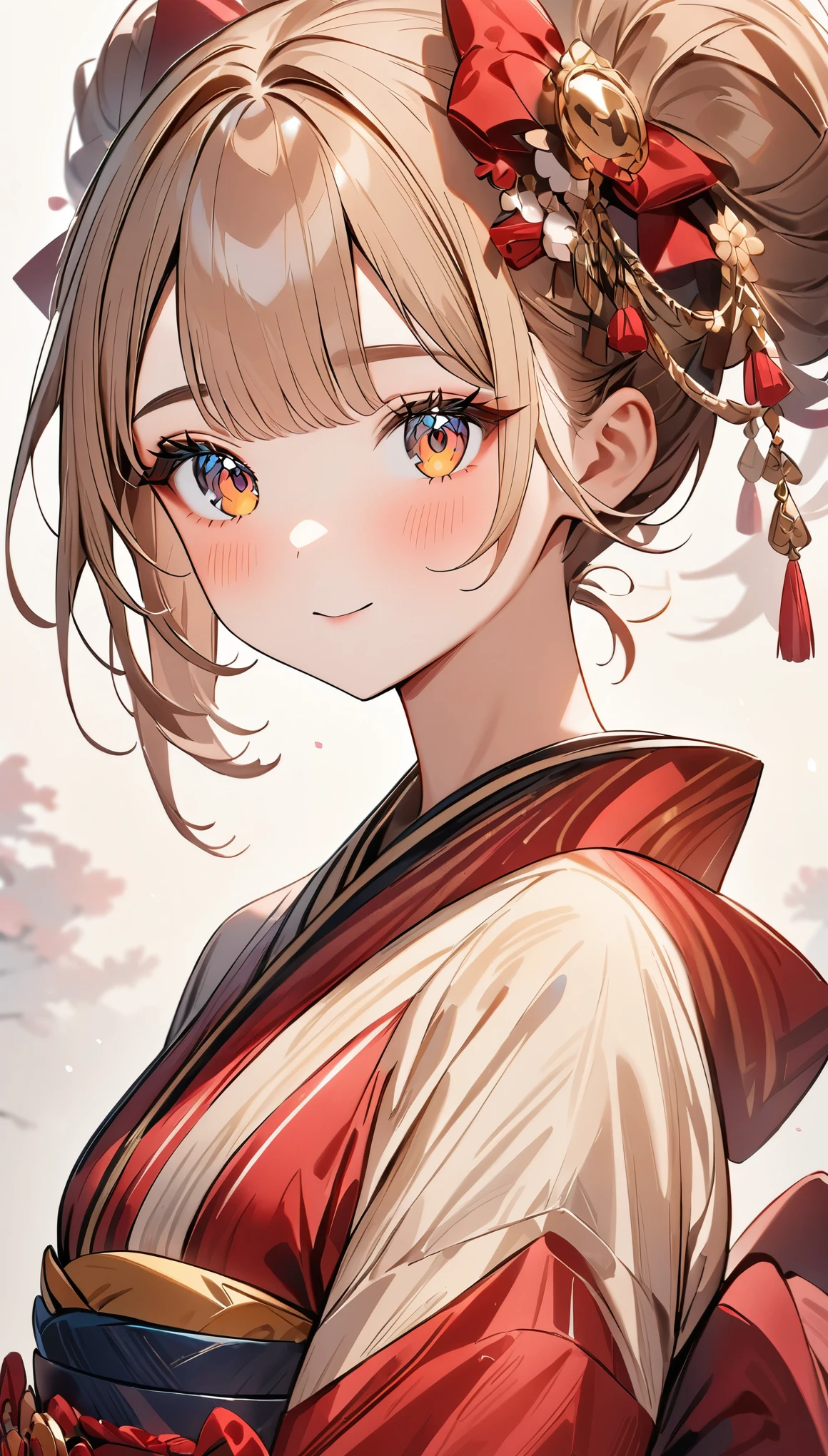 A girl wearing a kimono with black and red patterns on a white background、cute face、An ennui look、geisha prima ballerina、simple background、(masterpiece、highest quality、highest quality、official art、beautiful beautiful:1.2)
