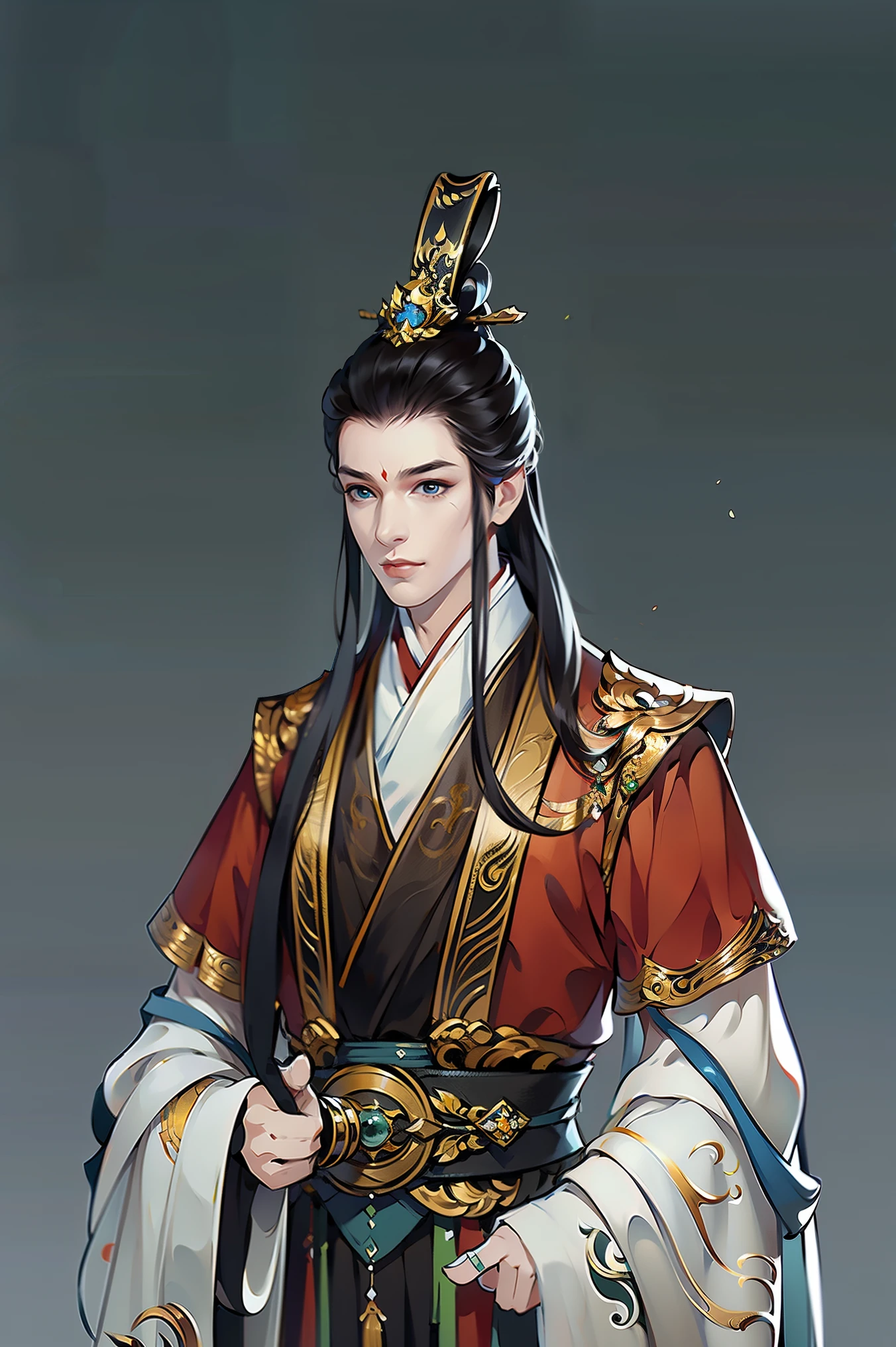 （masterpiece，super detailed，HD details，highly detailed art）1 person，Physically strong，domineering，Half body，xianxia，blue，elegant，Highly detailed character designs from East Asia，Game character costume design，simple，ultra high resolution, sharp focus, epic work, masterpiece, (Very detailed CG unified 8k wallpaper)，handsome face，sharp vision，HD details