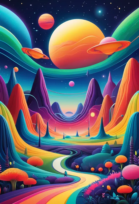 An alien landscape bursting with vibrant colors and whimsical features would captivate the imagination in a POP Illustration. Th...