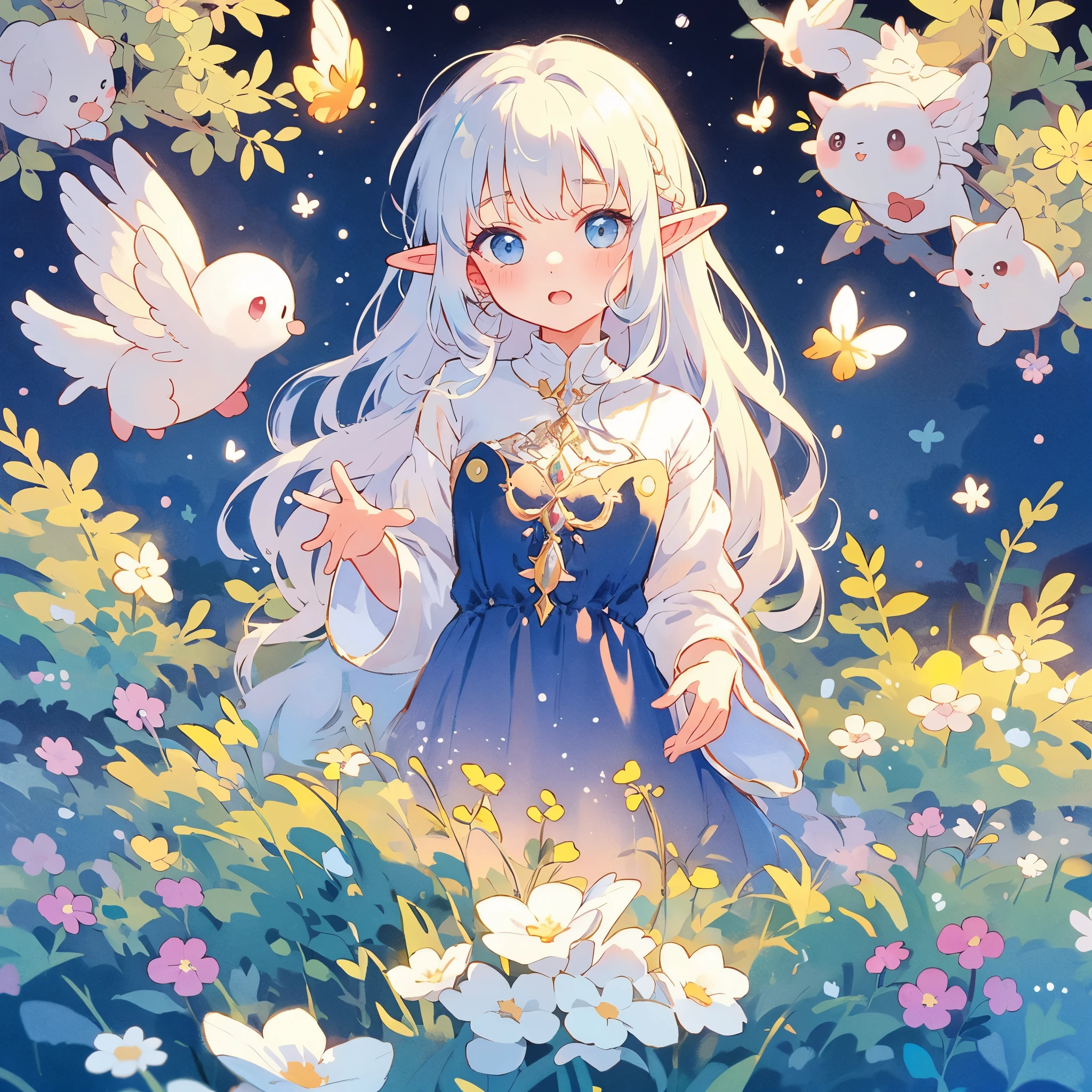 elf girl, bright colorful hair, magical, whimsical, fantasy, otherworldly, extremely detailed face, masterpiece, perfect illumination, (pastel colors)