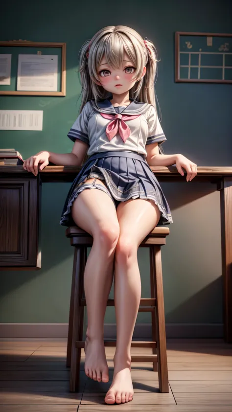 There was a woman with her feet on a chair，detailed digital anime art，8K high quality detail art，smooth anime cg art，Trends on C...
