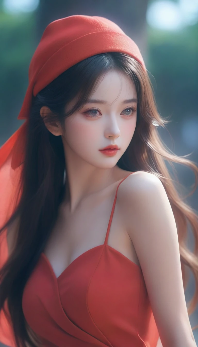 anime girl with long hair wearing a red hat and red dress, beautiful digital illustration, beautiful anime portrait, anime style. 8k, realistic artstyle, artwork in the style of guweiz, realistic anime 3 d style, detailed portrait of anime girl, 8k artgerm bokeh, trending on cgstation, realism artstyle, beautiful digital artwork