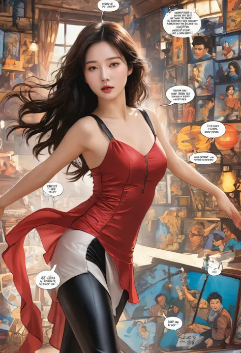 Comic storyboard:1.8, comic strip_layout,korean woman，The beautiful，Costume dress，a beautiful korean actress，Wearing a tutu and ...