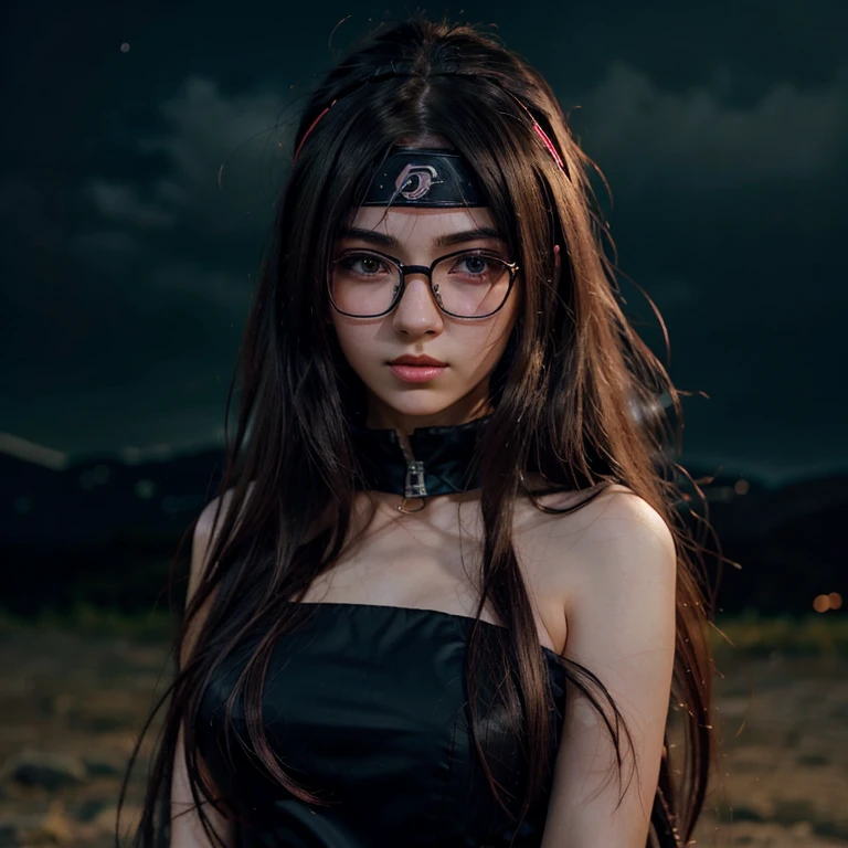 anime girl with glasses and long hair, anime visual of a cute girl, anime style. 8k, pin on anime, anime vibes, anime style 4 k, anime moe artstyle, anime aesthetic, anime girl desktop background, anime visuals, anime girl with real hair, ethereal anime, anime girl with long hair, beautiful anime portrait , anime , naruto, naruto anime, sharingan background, night time, dark , sharingan , wearing naruto headband  