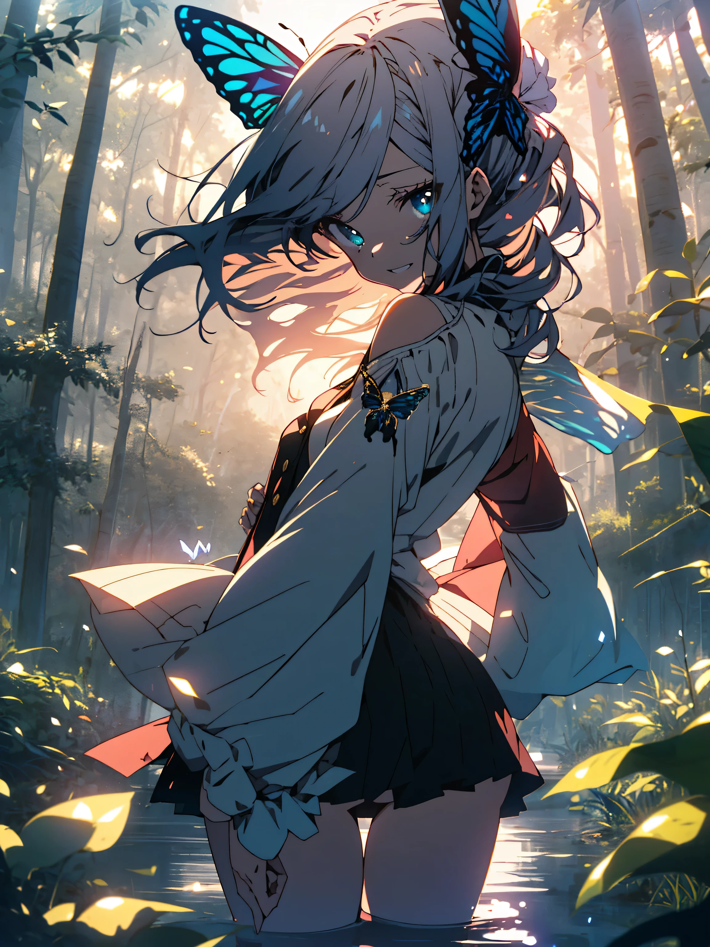 Anime girl with butterfly wings in forest - SeaArt AI