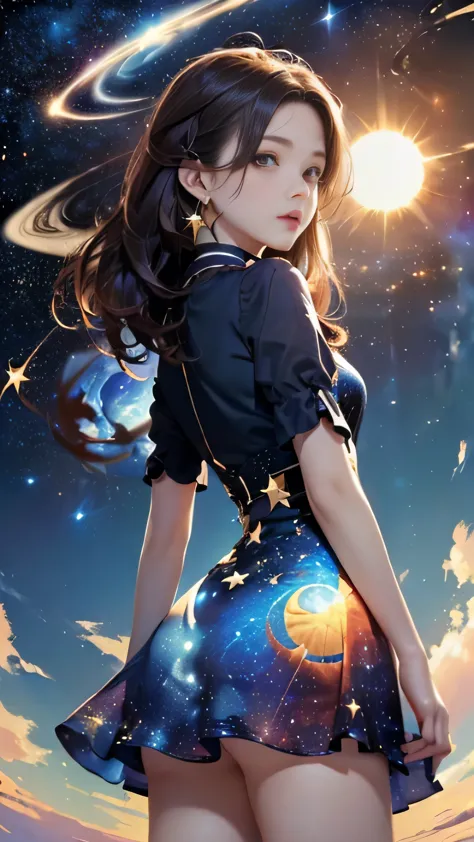 (((Masterpiece))),((top quality)),one beautiful girl,Pale, (A character who personifies the universe: 1.5), (((hair is a star:1....