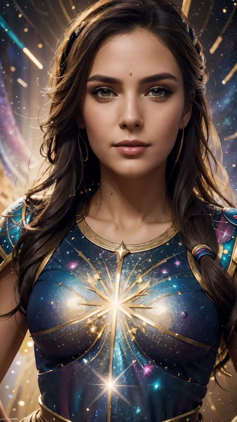 High detail, super detail, super high resolution, Kassandra, enjoying her time in the dream galaxy, surrounded by stars, warm li...
