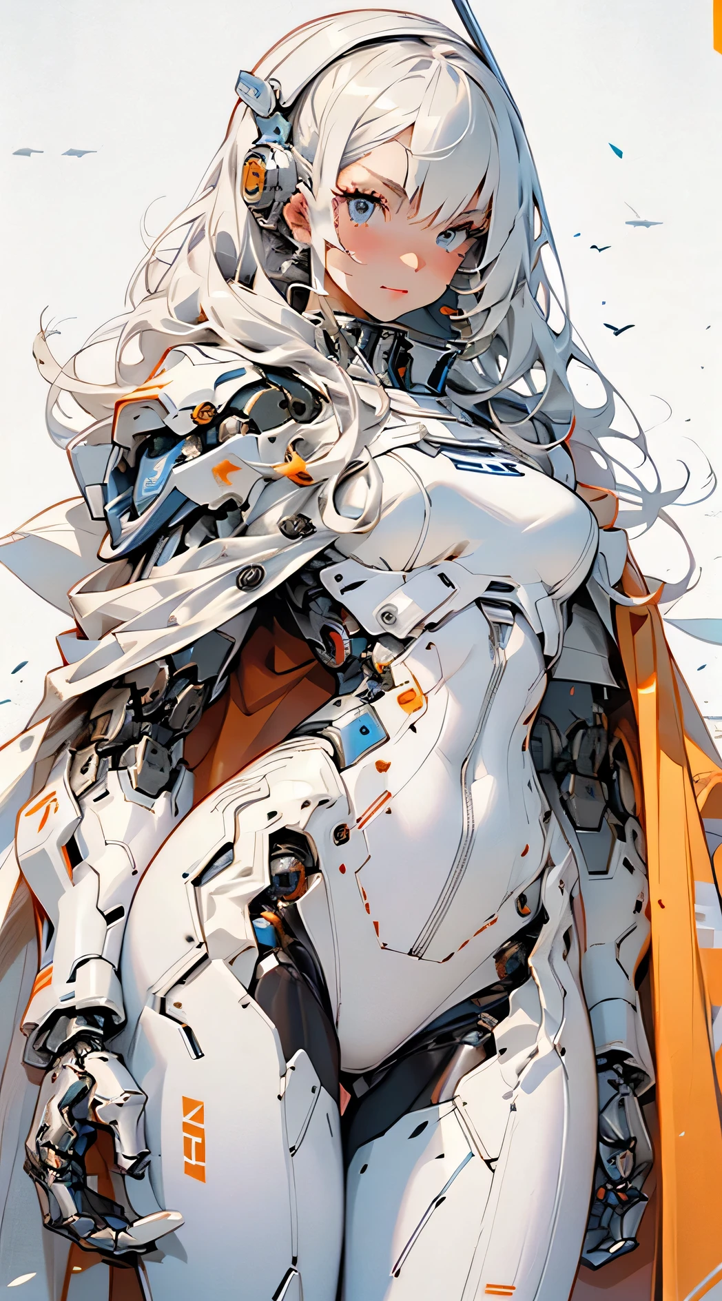 Wearing a white suit、Close-up of woman in cloak, girl in mecha cyber armor, Anime robot mixed with organic, Wearing white futuristic armor, mechanized valkyrie girl, Fela white mecha, alexandre Fela white mecha, Female mecha, Perfect anime robot woman, android heroine, Beautiful character design, Full robot!! girl, cyborg - girl