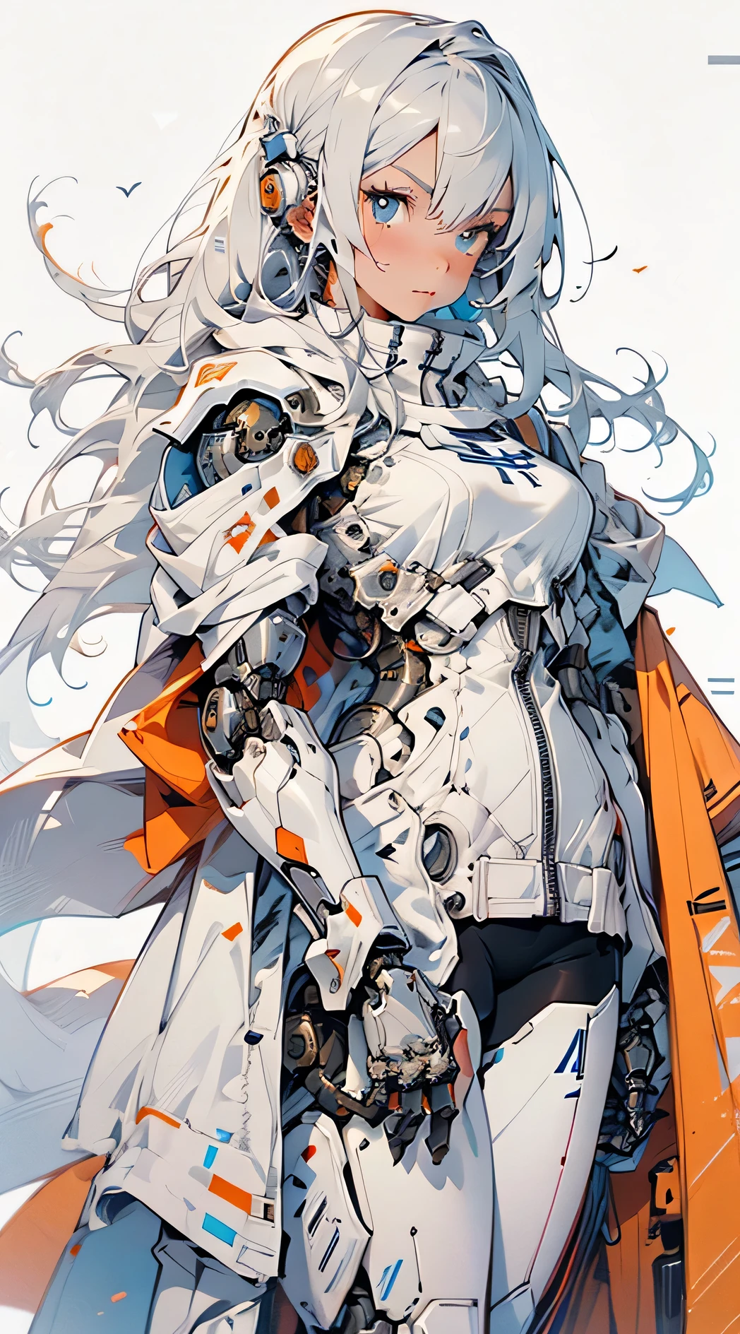 vestindo um terno branco、Close-up de uma mulher de capa, Garota in mecha cyber armor, Robô de anime misturado com orgânico, Vestindo uma armadura futurista branca, mechanized valkyrie Garota, Fela mecha branca, alexandre Fela mecha branca, Mecha Feminina, Mulher robô de anime perfeita, Heroína Android, Belo design de personagens, robô completo!! Garota, cyborg - Garota