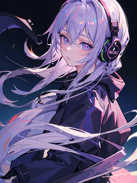 (masterpiece, side light, Super detailed, Beautiful detailed eyes: 1.2), 1 girl, bag, City of night,From the side, headphones, h...