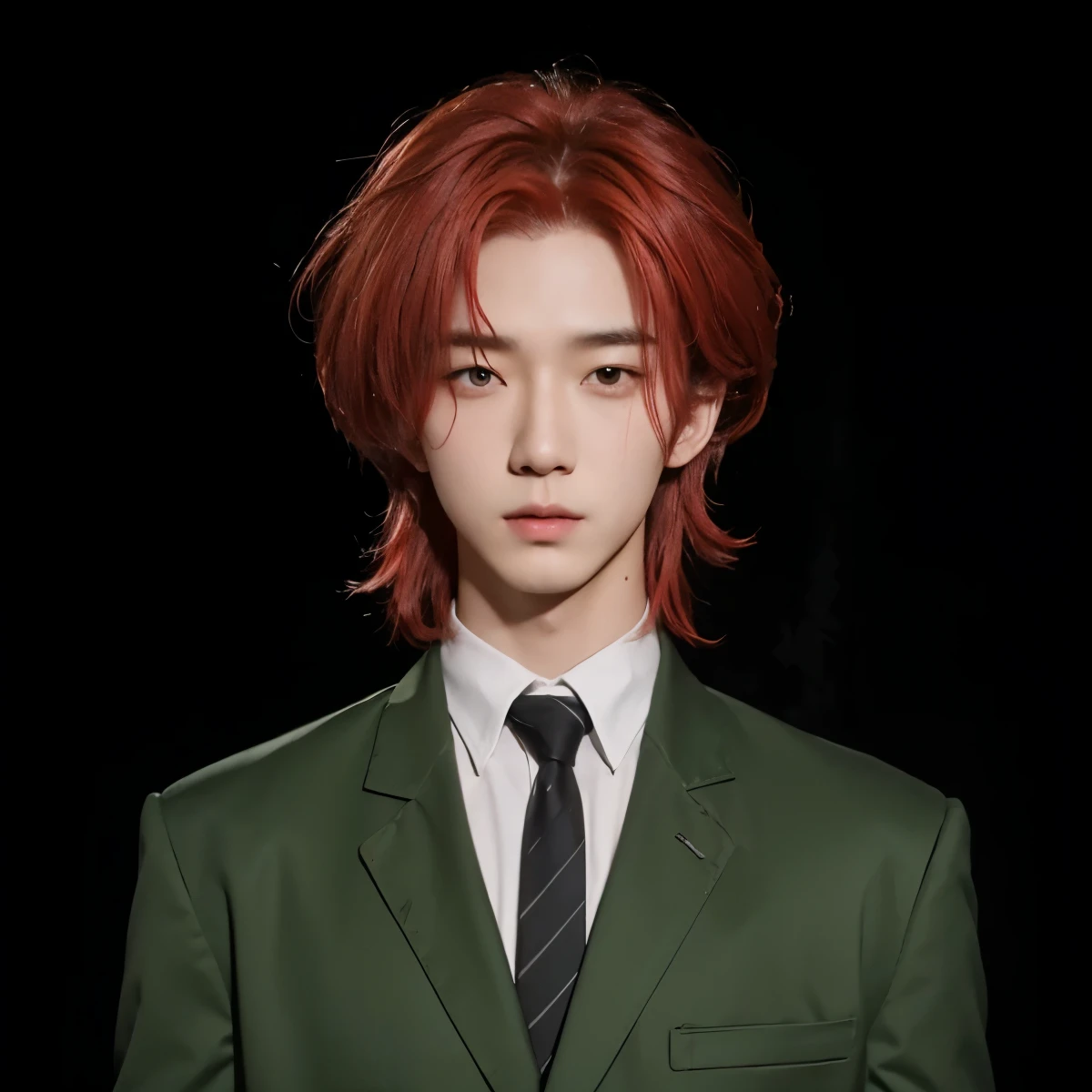 Arafed male model with red hair and green suit and tie - SeaArt AI