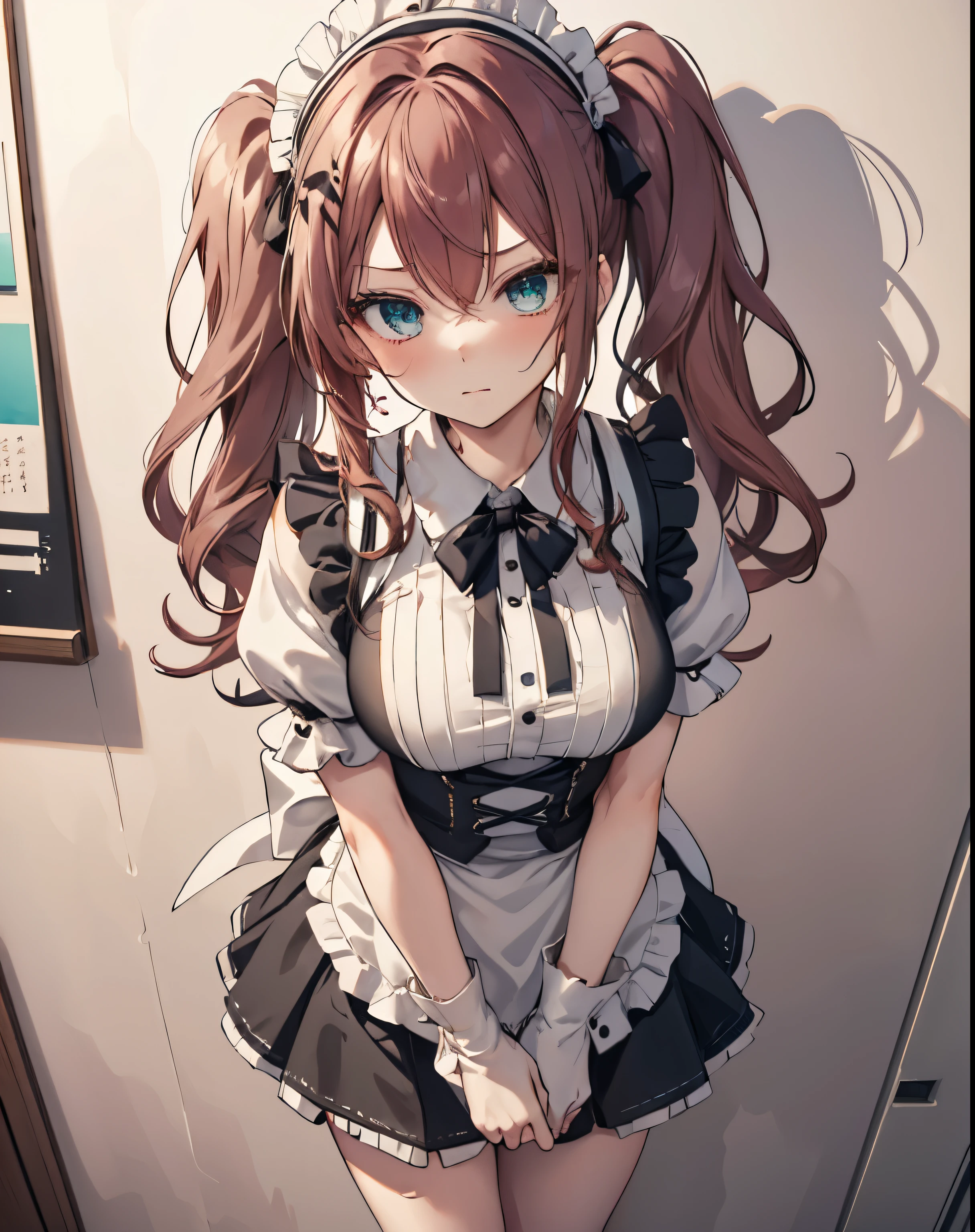 Anime girl with long hair and a maid outfit standing in front of a wall -  SeaArt AI