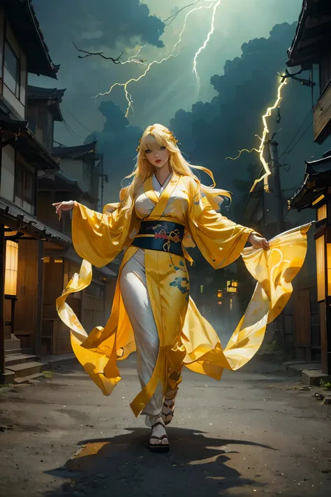(8k, highest quality, masterpiece: 1.2), (realistic, realistic: 1.37), Super detailed, ((A bewitching female thunder god dancing...