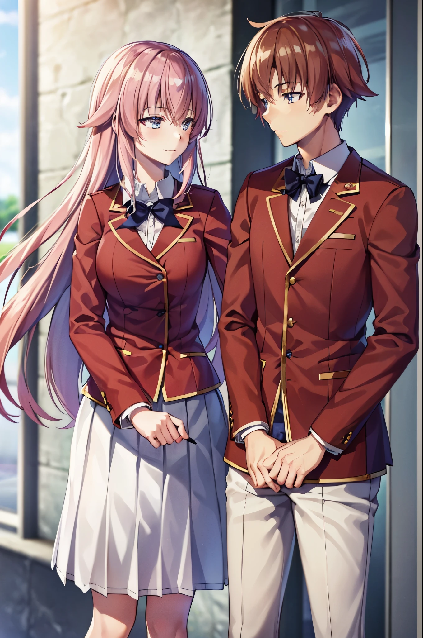 Anime couple in uniform standing next to each other - SeaArt AI