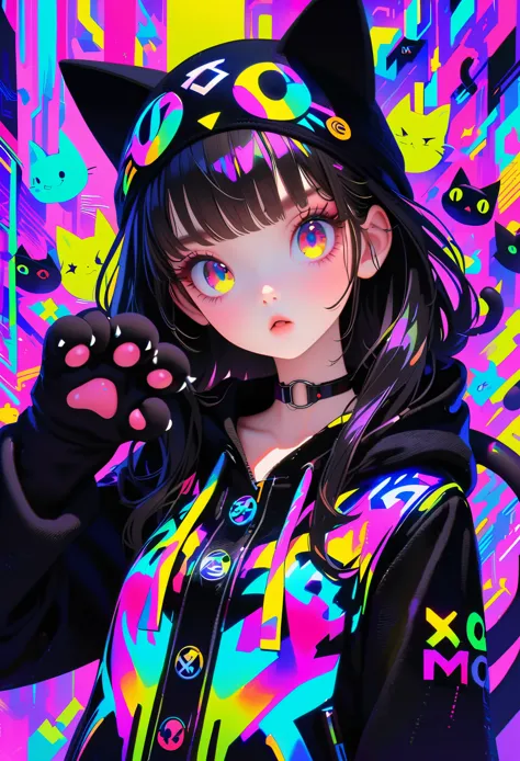 Style 5，Style 7，Anime girl with black hair and cat hat, anime style illustration, Moe Art Style, Wallpaper 8K, digital illustrat...