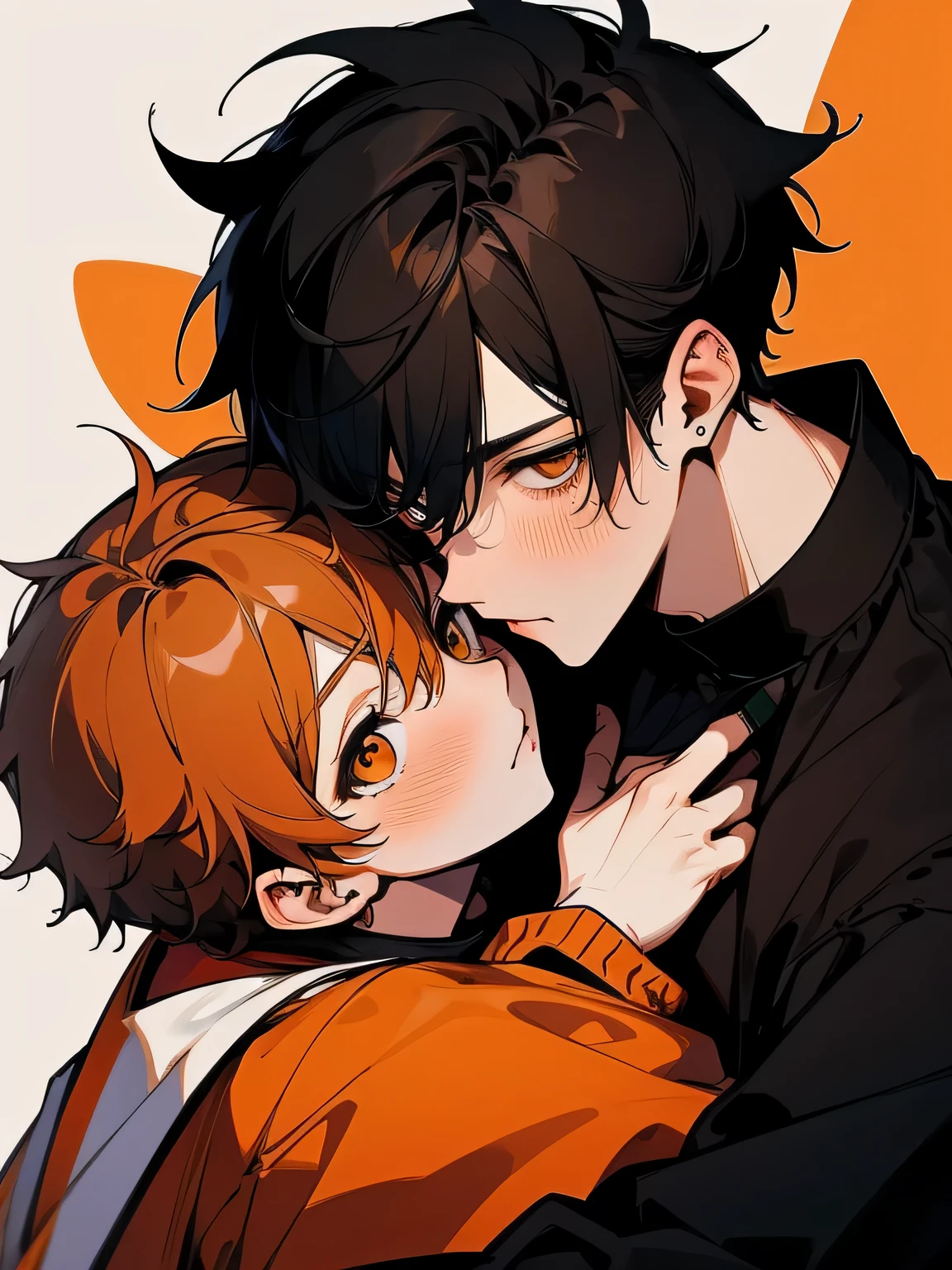 A couple of anime characters hugging each other in front of an orange sun -  SeaArt AI