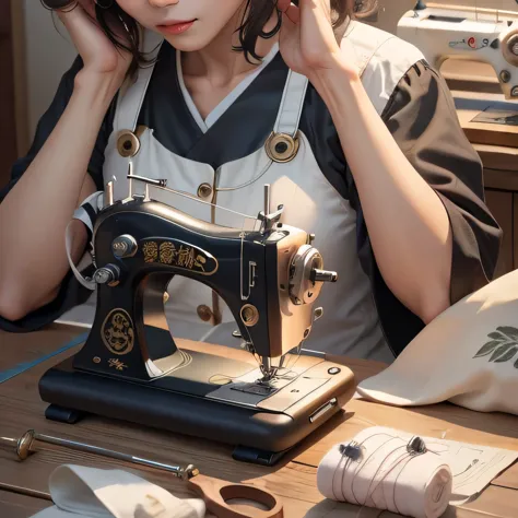 ~sewing machine~New prison, new machine，close up，female Taoist seal，side
