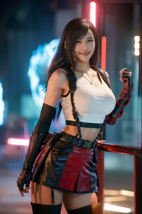 (8K, best quality, masterpiece:1.2), (actual, photo-actual), Super detailed, 1 girl,Lovely, alone, (Tifa Lockhart), (huge breast...