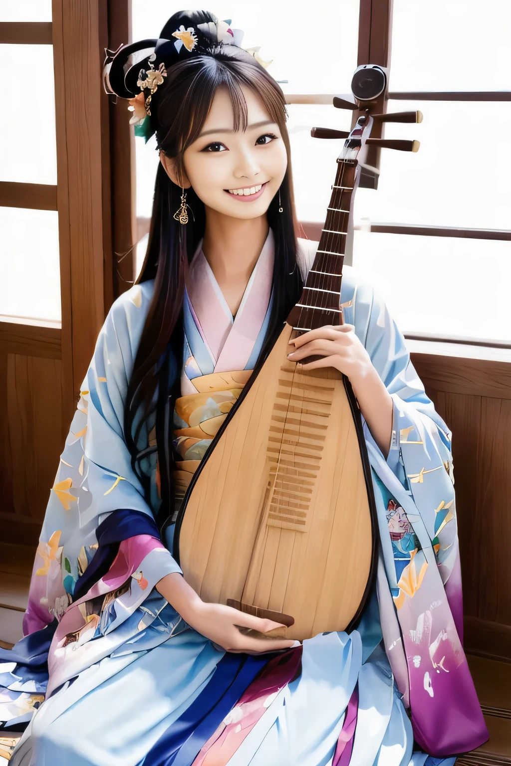 wearing a kimono, 1girl, (playing_pipa, holding pipa), masterpiece, best quality, 8k, close up, has a lily gin, long straight black hair, Photo of an 18-year-old woman playing the pipa, Cute woman standing wearing a kimono, Smiling slightly, look at viewer, masterpiece, Too many bangs, #better hands better hands emb
!wget https://civitai.com/api/download/models/69507 -O /content/stable-diffusion-webui/embeddings/better-hands-emb.pt
